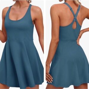 Iuga Teal Blue Athletic Dress Size M Built in Shorts Bra Tennis Golf Pockets EUC